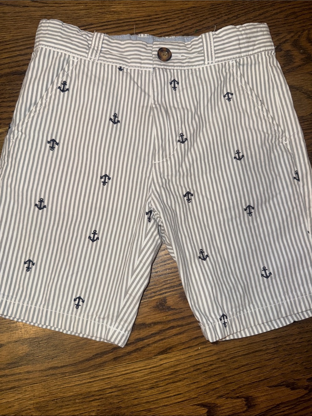 Carter's White & Navy Anchor Striped Flat-Front Shorts